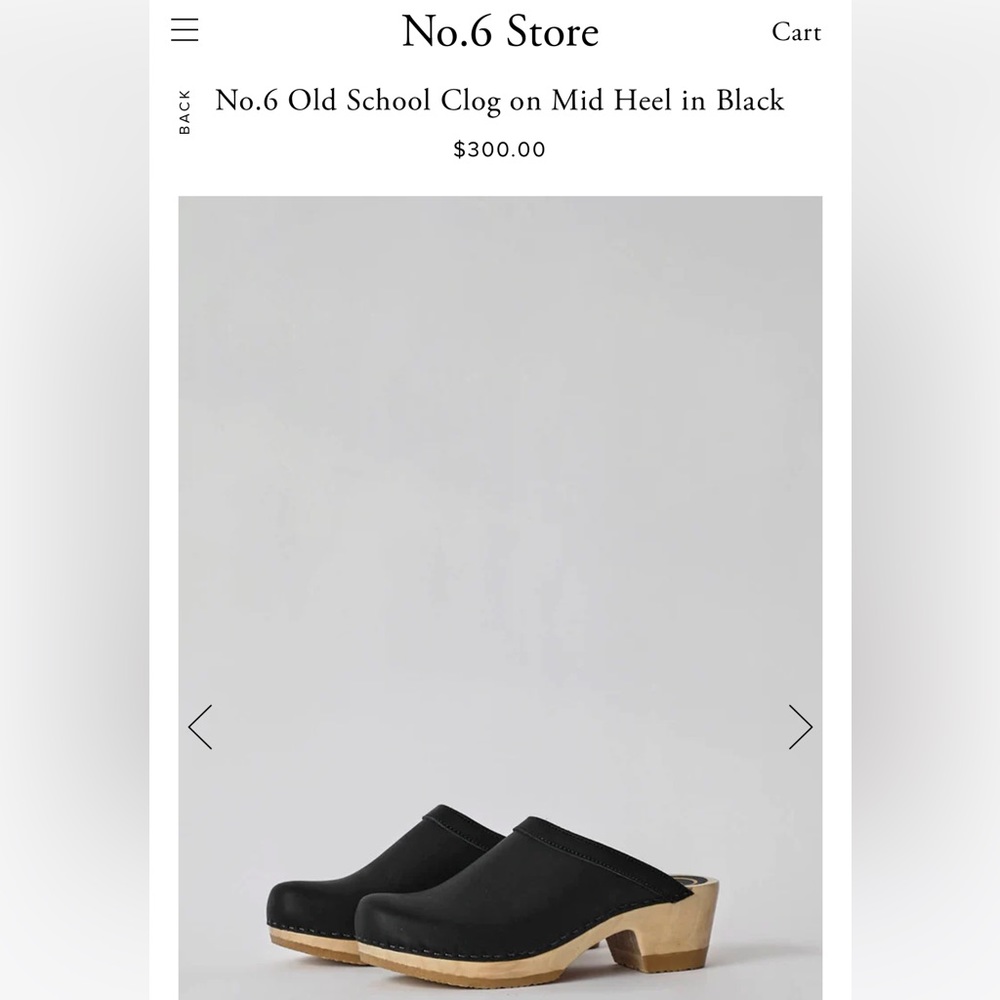 No. 6 Classic mid heel Clog in Black. Size 36